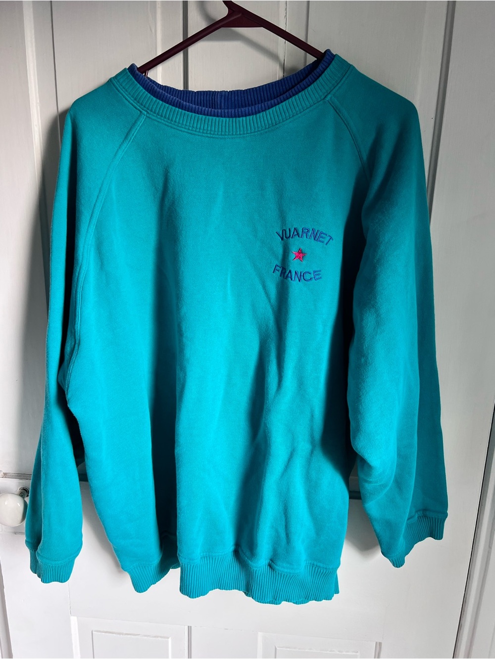 Vintage Vuarnet Mens Teal Pullover Sweatshirt with Navy Trim size XL